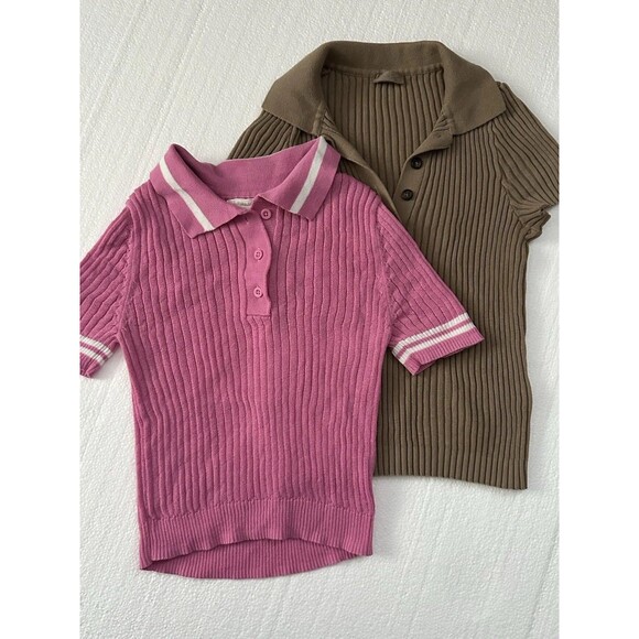 Brandy Melville Sweaters - Brandy Melville John Galt Brown Full Tilt Pink Crewneck Sweater Crop Small OS